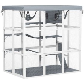 PawHut Large Outdoor Catio Cat Enclosure with Hammock, Condo, Jump Platforms, Ladders, Ramps, Tarp, for 2-4 Large Cats, Gray