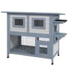 PawHut 2 Tier Wooden Cat House with Multiple Access Points and Weatherproof Shelter, Cat Shelter, Light Gray