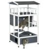 PawHut Solid Wood 4-Floor Cat Condo with Litter Box Space Multi-Level Cat Villa