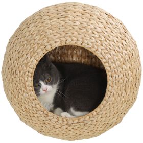 PawHut Wall Mounted Cat Condo, Nature Wood, with Washable Cushion, Cat Wall Shelf for Indoor Cats & Kittens