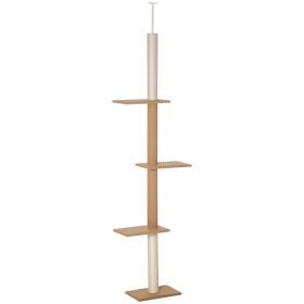 PawHut Natural Floor-to-Ceiling Cat Tree, Sisal-Covered Scratching Posts, Light Brown