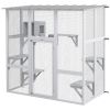 PawHut Catio Outdoor Cat Enclosure, Window Box Wooden Cat House with Bridge Platforms, White