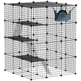 PawHut DIY 4 Tier Cat Cage Indoor with Hammock, Ramps, Jumping Platforms, Doors, Cat Enclosure for 1-3 Cats, 3 x 3 x 4, Black
