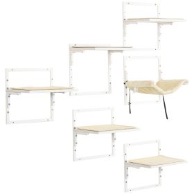 PawHut Modern Cat Wall Shelves 6PCs Steel Climbing Shelf Set Adjustable Height Activity Center with Platform Cream