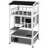 PawHut Wooden Outdoor Cat House with Asphalt Roof, Escape Doors, Condo, Jumping Platform, Light Gray
