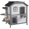 PawHut Outdoor 2-Story Cat House Feral Shelter Kitten Condo with Escape Door Asphalt Roof 4 Platforms White