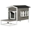 PawHut Cat House Feral Cat Shelter, Outdoor Kitten Condo with Escape Door, Porch & Flower Stand for Indoor Outdoor, Dark Grey/White