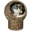 PawHut 20" Natural Braided Elevated Cat Bed, Cat Basket Kitten House Chair Sofa With Cushion, Dark Brown