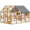 PawHut Wooden Catio Outdoor Cat Enclosure, Large Cat House with Waterproof Cover, 2 Condos, 6 Platforms, Bridge, Doors, Yellow