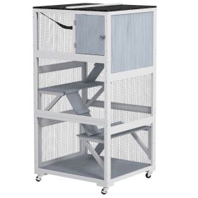 PawHut Outdoor Cat Enclosure Catio for Cats with Wheels, Weatherproof Catio with Multi-Level, Hammock for 1-3 cats up to 12lbs, Gray