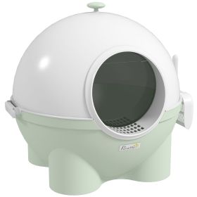 PawHut Hooded Cat Litter Box Covered Scoop Leaking Sand Pedal Top Handle Light Green