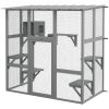 PawHut Catio Outdoor Cat Enclosure, Window Box Wooden Cat House with Bridge Platforms, Gray