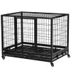 PawHut 43" Heavy Duty Dog Crate with Removable Tray, Lockable Wheels and Double Door, for Large and Extra Large Dogs, Black