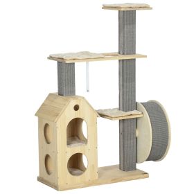 PawHut Cat Tree with Scratching Posts Double-Layer House for Indoor Cats Natural