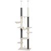 PawHut 89"-100" Adjustable Floor to Ceiling Cat Tree with Scratching Posts, Hammock, Perches, Toy Balls, White