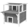 PawHut Weatherproof Outdoor Cat Shelter, Two Story Cat House with Balcony, Openable Top, Escape Door, Removable Panel & Floor