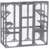 PawHut Large Wooden Catio Outdoor with 6 Jumping Platforms, Sunshine Panel Roof, for 1-3 Cats, 59" x 28" x 60", Gray