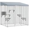 PawHut 79" Galvanized Steel Large Catio with Waterproof Canopy, Sleeping Box, Jumping Platforms, for 1-3 Kittens, Silver