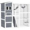 PawHut Large Wooden Catio Outdoor, Cat Enclosure w/ 4 Tier Resting Rooms, 3 Platforms, 1 Soft Ladder, 2 Ramps, 1 Hammock, Gray