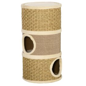 PawHut 28" Multi-Level Cat Condo with Sisal Scratching Pad 3 Story Hideaway for Cats Brown