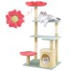 49 Inch Tall Multi-Level Aesthetic Floral Kitten Tower with Flower-Shaped Plush Padded Perch