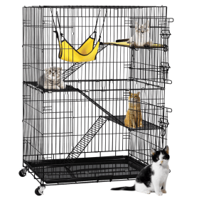 4 Tiers Rolling Cat Cage Pet Cage with Hammock;  Black