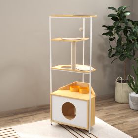 Corner Cat Tower Tree with Scratching Post, Climbing Platforms, and Feeding Station â€“ Multi-Level Cat Condo