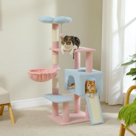 47.3'' Multi-Level Cat Tower Flower Cat Tree with Sisal-Covered Scratching Posts, Cozy Cat Condo