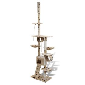 Cat Tree Scratching Post 87" - 94" 1 Condo Beige with Paw Prints