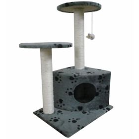 Cat Tree 28" Gray with Paw Prints Plush