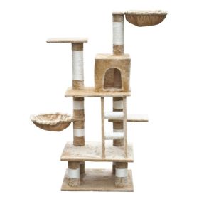 Cat Play Tree 48 inch Beige Plush