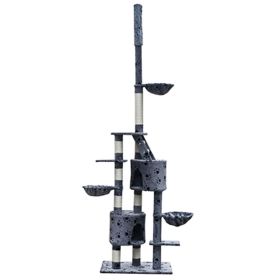 Cat Tree Cuddles XL 90" - 102" Gray with Paw Prints Plush
