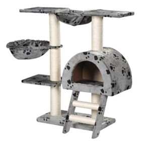 Cat Tree 41 inch Gray with Paw Prints 2 Scratching Posts