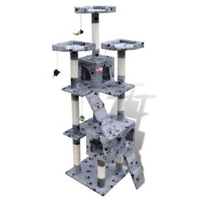 Cat Tree Cat Scratching Post 67 inch 2 Condos Gray with Pawprints