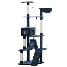 Cat Tree 75" Dark Blue Plush