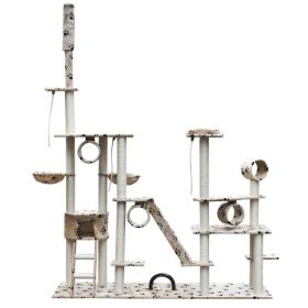 Cat Tree Deluxe 90" - 102" Beige with Paw Prints Plush