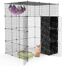 4Tier Cat Playpen Cage Black Iron Indoor Cat House Detachable Kitten House with Storage Shelves Cat Hammock