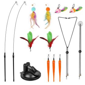 2 Cat Wand Toys with Suction Cup Double Head Interactive Cat Feather Toy 9Pcs Teaser Replacements with Bell Cats Self Playing Hanging Indoor Cat
