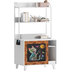 Hidden Cat Litter Box Enclosure & Graffiti Chalkboard Doors with 2 Storage Shelves