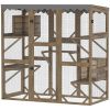 PawHut Outdoor Cat Enclosure with Window Access, 5 Platforms and 2 Resting Boxes, Waterproof Roof for Multiple Cats, Brown