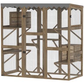 PawHut Outdoor Cat Enclosure with Window Access, 5 Platforms and 2 Resting Boxes, Waterproof Roof for Multiple Cats, Brown