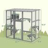 PawHut Catio Outdoor Cat Enclosure, Window Box Wooden Cat House with Bridge Platforms, Gray