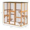 PawHut Large Outdoor Cat House, Wooden Feral Cat Shelter Enclosure, 71" L, with Interior Ledges & Asphalt Roof, Orange