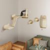 PawHut 4PCs Corner Design Cat Wall Shelve with Scratching Post, Scratching Board, Perches, Cat Wands, Toy Ball, Beige