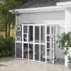 PawHut Wooden Outdoor Catio with Platforms, Asphalt Roof, Ramps, Light Gray