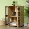 PawHut Cat House with Cat Tree, Kitty Cage with Scratching Posts Condo Cat Enclosure Lockable Wheels, Oak