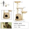 PawHut 47" Cat Tree Kitty Activity Center, Cat Climbing Toy with Cattail Fluff, Bed, Condo, Sisal Scratching Post & Hanging Ball, Natural