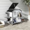PawHut Outdoor 2-Story Cat House Feral Shelter Kitten Condo with Escape Door Asphalt Roof 4 Platforms White