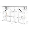 PawHut Wooden Catio Cat Window Box Enclosure, Outdoor Cat House with Roof & Play Shelves, 118" x 37.5" x 74", White