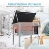 Outdoor Insulated Cat House, Wood Pet House w/ High Legs, Doors, Openable Roof, Weatherproof, Cat Animal Shelter for Winter, Gray
